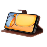Xiaomi Poco C65 / Redmi 13C Leather Flip Cover m. Lommebok og stropp - Brun