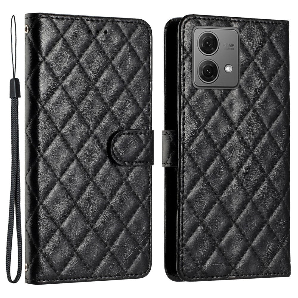 EIDERWOOD Motorola Moto G84 Leather Flip Cover m. Lommebok og stropp - Rhombus - Svart