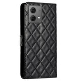EIDERWOOD Motorola Moto G84 Leather Flip Cover m. Lommebok og stropp - Rhombus - Svart