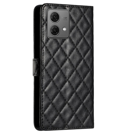 EIDERWOOD Motorola Moto G84 Leather Flip Cover m. Lommebok og stropp - Rhombus - Svart
