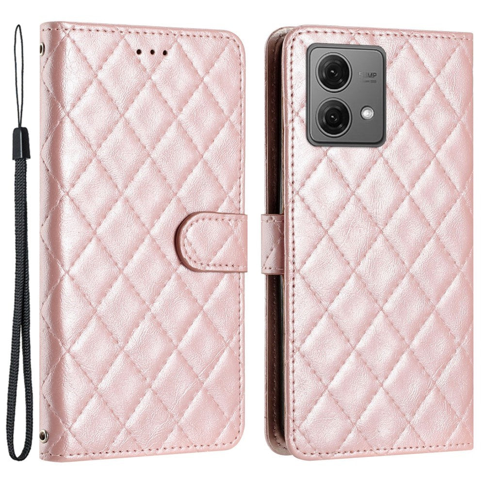 EIDERWOOD Motorola Moto G84 Leather Flip Cover m. Veske og stropp - Rhombus - Rose gull