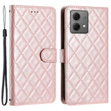 EIDERWOOD Motorola Moto G84 Leather Flip Cover m. Veske og stropp - Rhombus - Rose gull