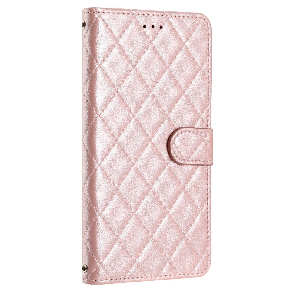 EIDERWOOD Motorola Moto G84 Leather Flip Cover m. Veske og stropp - Rhombus - Rose gull