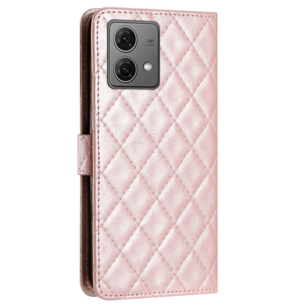 EIDERWOOD Motorola Moto G84 Leather Flip Cover m. Veske og stropp - Rhombus - Rose gull