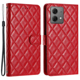 EIDERWOOD Motorola Moto G84 Leather Flip Cover m. Lommebok og stropp - Rhombus - Rød