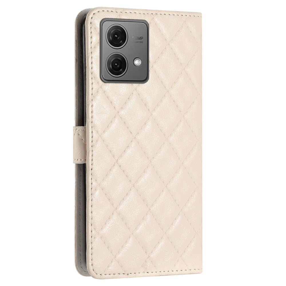 EIDERWOOD Motorola Moto G84 Leather Flip Cover m. Veske og stropp - Rhombus - Beige