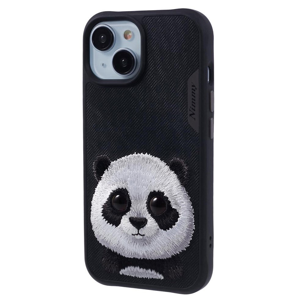 iPhone 15 Hybrid Bakdeksel m. Dyremotiv og broderi - Panda