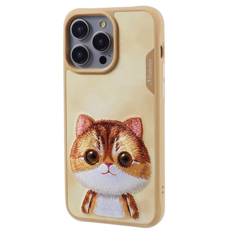 iPhone 15 Pro Hybrid Bakdeksel m. Dyremotiv og broderi - Orange Cat