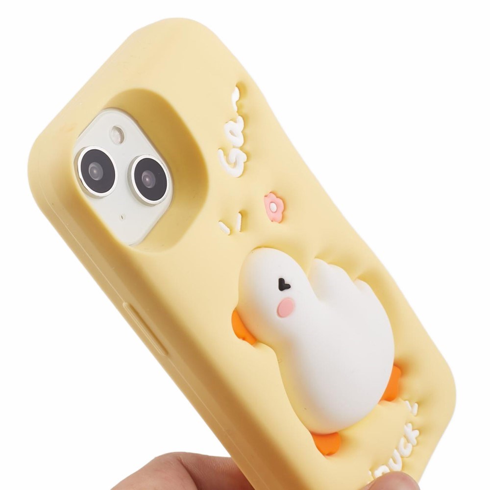 iPhone 14 Silikondeksel med 3D Duck Design - Gul