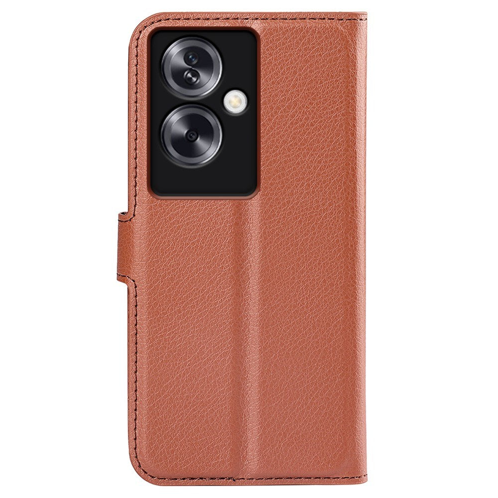 EIDERWOOD Oppo A79 (5G) Litchi Leather Flip Cover m. Lommebok- og stativfunksjon - brun