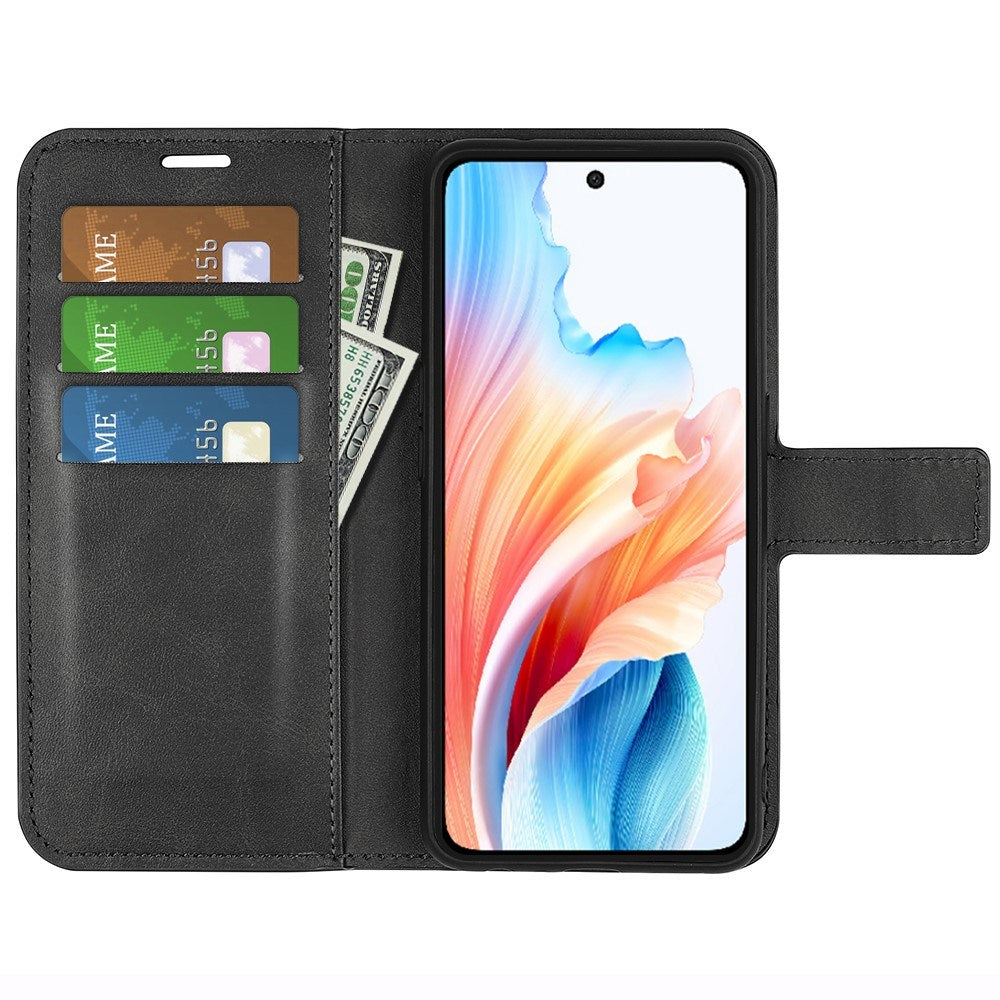 EIDERWOOD Oppo A79 (5G) / A2 (5G) Leather Flip Cover m. Kortholder og stativfunksjon - svart