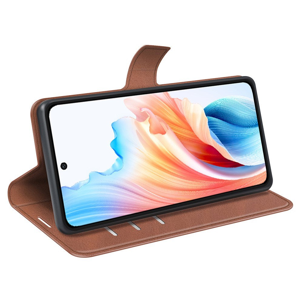 EIDERWOOD Oppo A79 (5G) / A2 (5G) Leather Flip Cover m. Kortholder og stativfunksjon - lysebrun