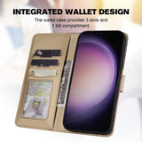 Samsung Galaxy S24+ (Plus) Flip-deksel m. Stropp / Stativfunksjon / Kortholder - Blå / Brun (katter)