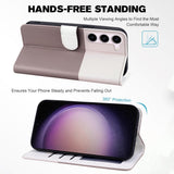 Samsung Galaxy S24+ (Plus) Flip-deksel m. Stropp / Stativfunksjon / Kortholder - Hvit / Brun (katter)