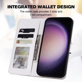 Samsung Galaxy S24+ (Plus) Flip-deksel m. Stropp / Stativfunksjon / Kortholder - Hvit / Brun (katter)