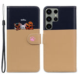 Samsung Galaxy S24 Ultra Flip-deksel m. Stropp / Stativfunksjon / Kortholder - Blå / Brun (katter)