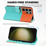 Samsung Galaxy S24 Ultra Flip-deksel m. Stropp / Stativfunksjon / Kortholder - Oransje / Blå (katter)