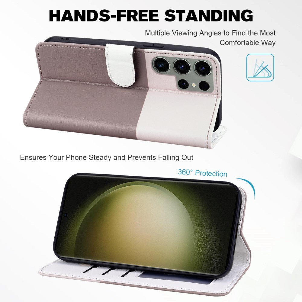 Samsung Galaxy S24 Ultra Flip-deksel m. Stropp / Stativfunksjon / Kortholder - Hvit / Brun (katter)