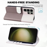 Samsung Galaxy S24 Ultra Flip-deksel m. Stropp / Stativfunksjon / Kortholder - Hvit / Brun (katter)