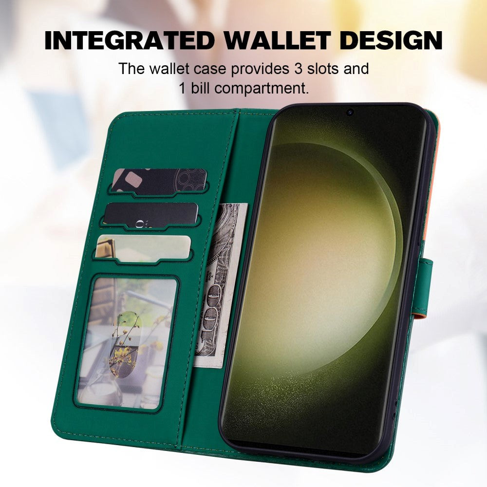 Samsung Galaxy S24 Ultra Flip-deksel m. Stropp / Stativfunksjon / Kortholder - Oransje / Grønn (katter)