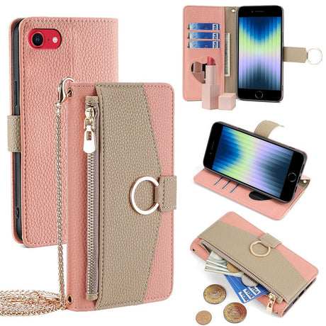 iPhone SE (2022/2020) / 8/7 lær 2-i-1 flipdeksel m. Lommebok &amp; Crossbody Bag-funksjon - Rosa