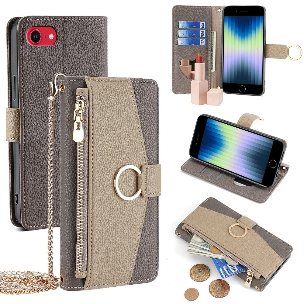 iPhone SE (2022/2020) / 8/7 lær 2-i-1 flipdeksel m. Lommebok &amp; Crossbody Bag-funksjon - Brun
