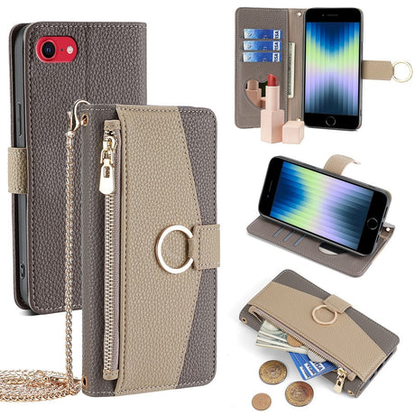 iPhone SE (2022/2020) / 8/7 lær 2-i-1 flipdeksel m. Lommebok &amp; Crossbody Bag-funksjon - Brun