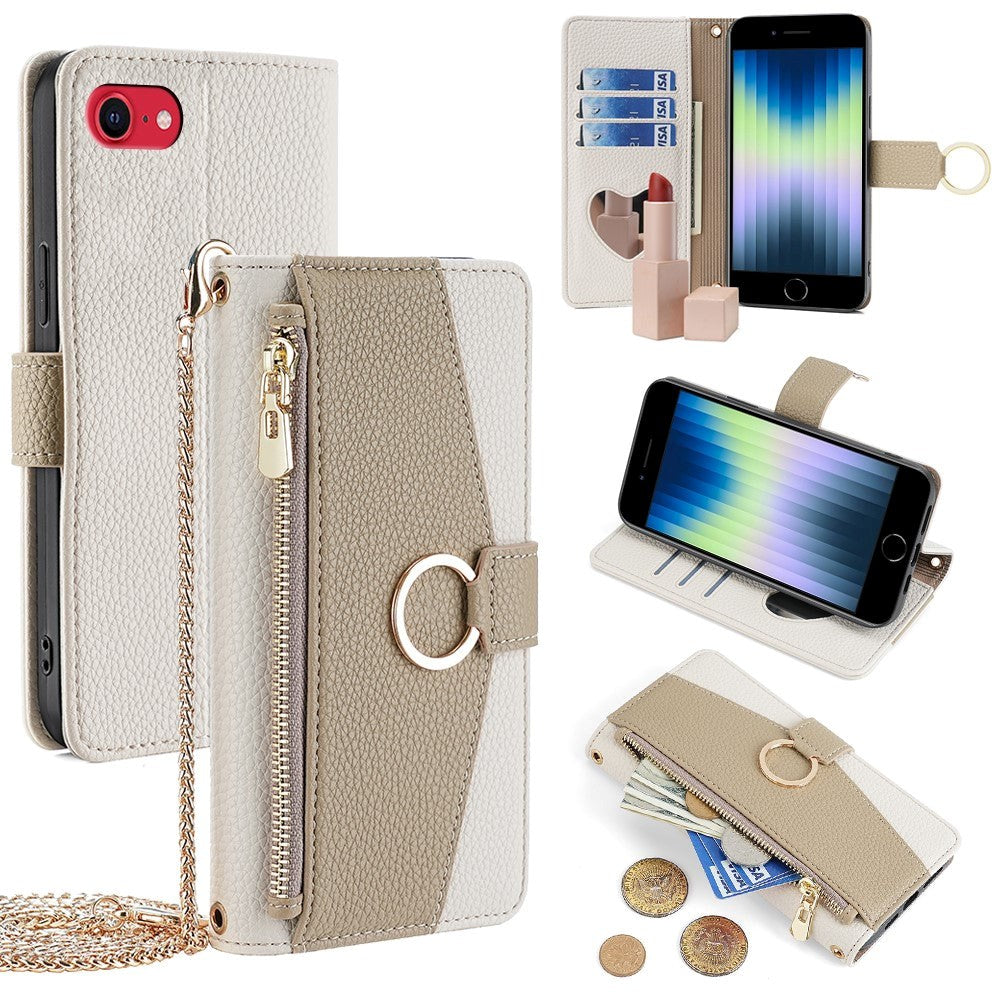 iPhone SE (2022/2020) / 8/7 lær 2-i-1 flipdeksel m. Lommebok &amp; Crossbody Bag-funksjon - Cream