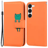 Samsung Galaxy S24+ (Plus) Flip-deksel m. Stropp / stativ funksjon / kortholder - oransje (frosk)