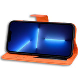 iPhone 13 Pro Flip Cover m. Stropp / stativ funksjon / kortholder - oransje (frosk)