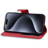 iPhone 15 Pro Flip Cover m. Stropp / stativfunksjon / kortholder - rød (katt)