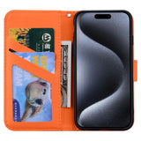 iPhone 15 Pro Flip Cover m. Stropp / stativ funksjon / kortholder - oransje (frosk)