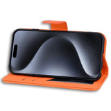 iPhone 15 Pro Flip Cover m. Stropp / stativ funksjon / kortholder - oransje (frosk)