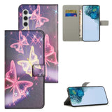 Samsung Galaxy A55 Leather Flip Cover m. Lommebok- og stativfunksjon - glitrende sommerfugler