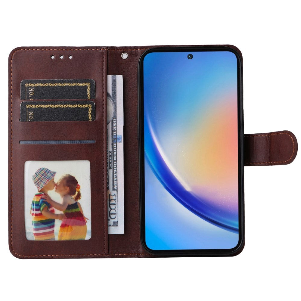 Samsung Galaxy A35 (5G) flip-deksel i kunstskinn m. Lommebok og stropp - Brun