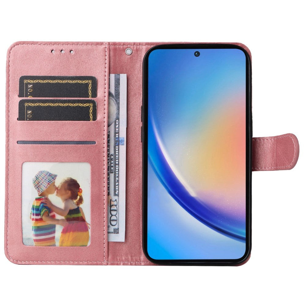 Samsung Galaxy A35 (5G) flip-deksel i kunstskinn m. Lommebok og stropp - Rosa