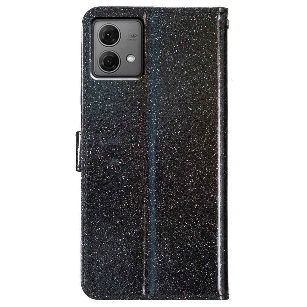 EIDERWOOD Motorola Moto G84 Leather Flip Cover m. Lommebok og stropp - Glitter - Svart