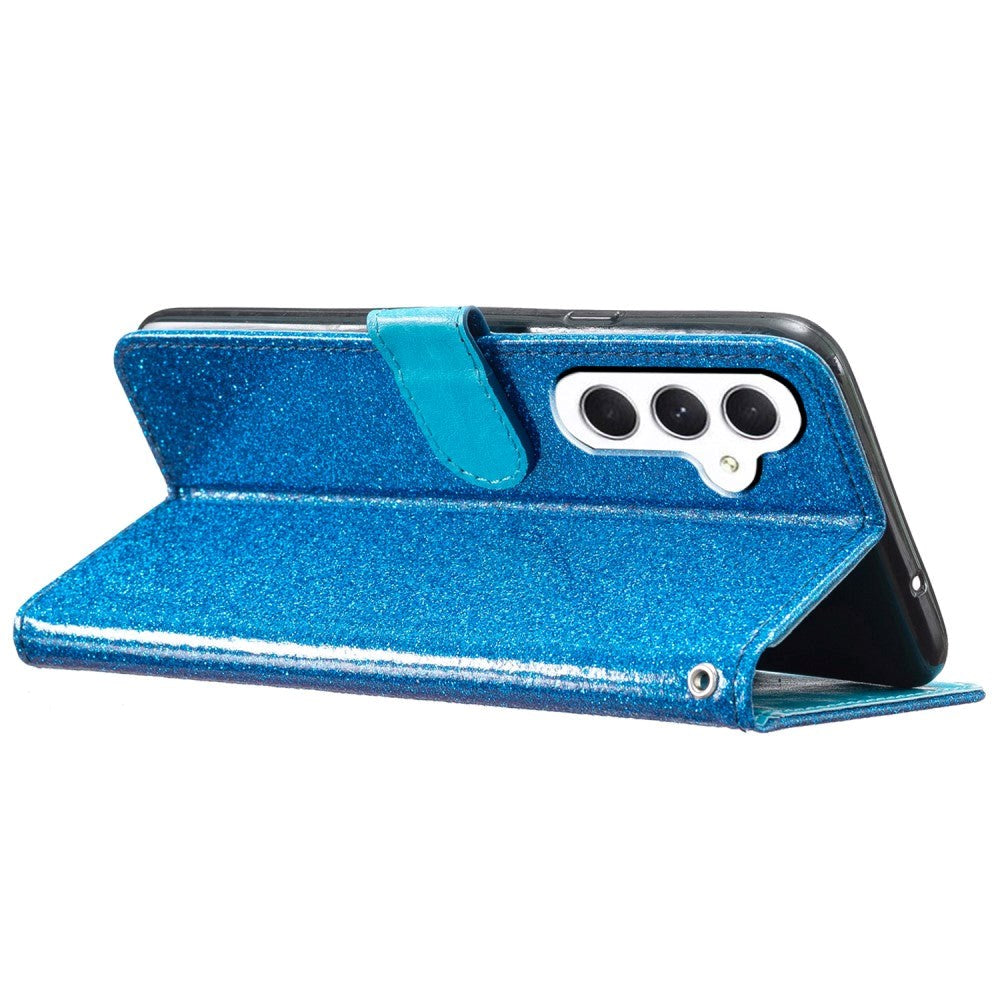 Samsung Galaxy A55 (5G) Flip-deksel i lær m. Lommebok &amp; stropp - Glitter - Blå