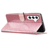 Samsung Galaxy A55 (5G) Flip-deksel i lær m. Veske &amp; stropp - Glitter - Rose gull
