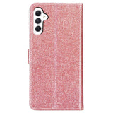 Samsung Galaxy A55 (5G) Flip-deksel i lær m. Veske &amp; stropp - Glitter - Rose gull