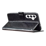 Samsung Galaxy A55 (5G) Flip-deksel i lær m. Lommebok og stropp - Glitter - Svart