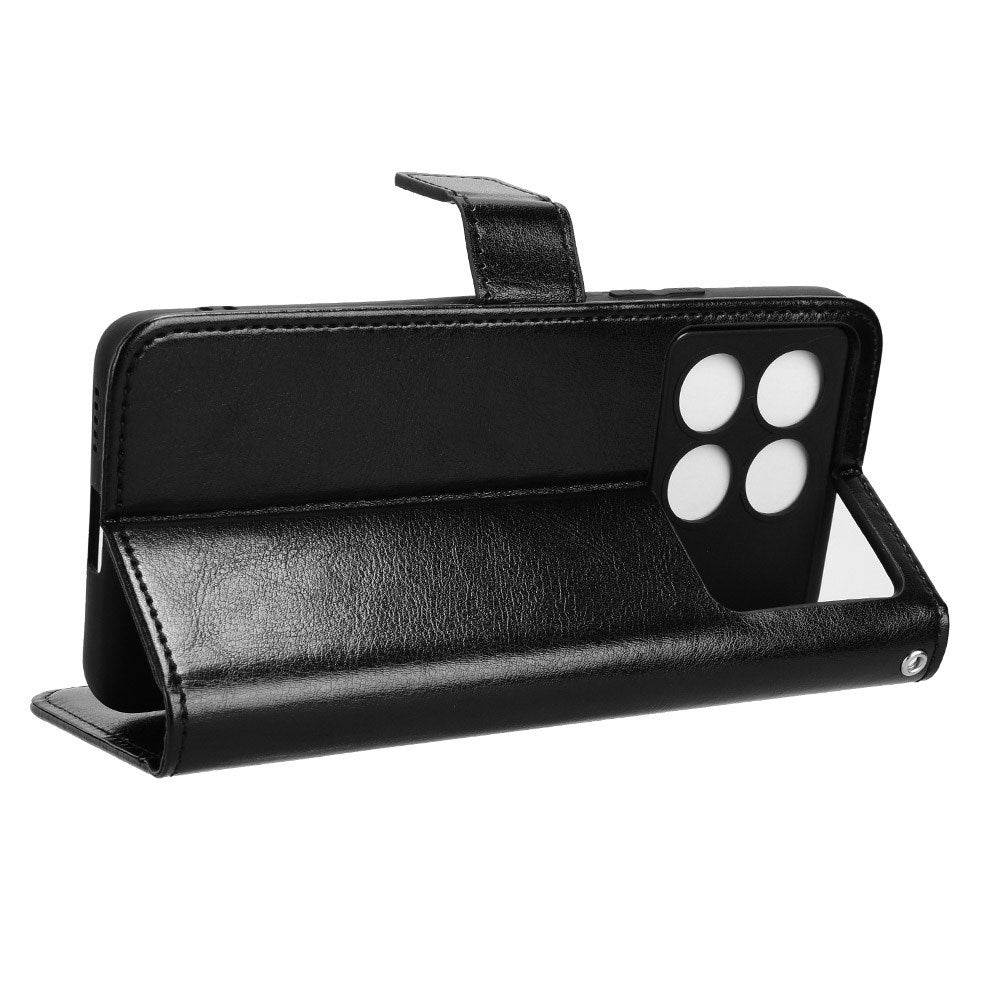 EIDERWOOD Xiaomi Poco X6 Pro glanset lær flipdeksel m. Lommebok og stropp - Svart