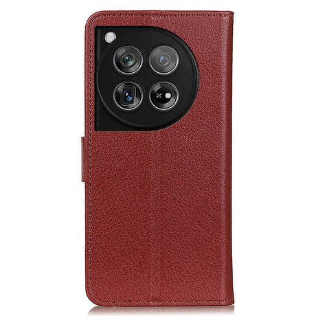 OnePlus 12 Litchi Leather Flip Cover m. Lommebok - Brun