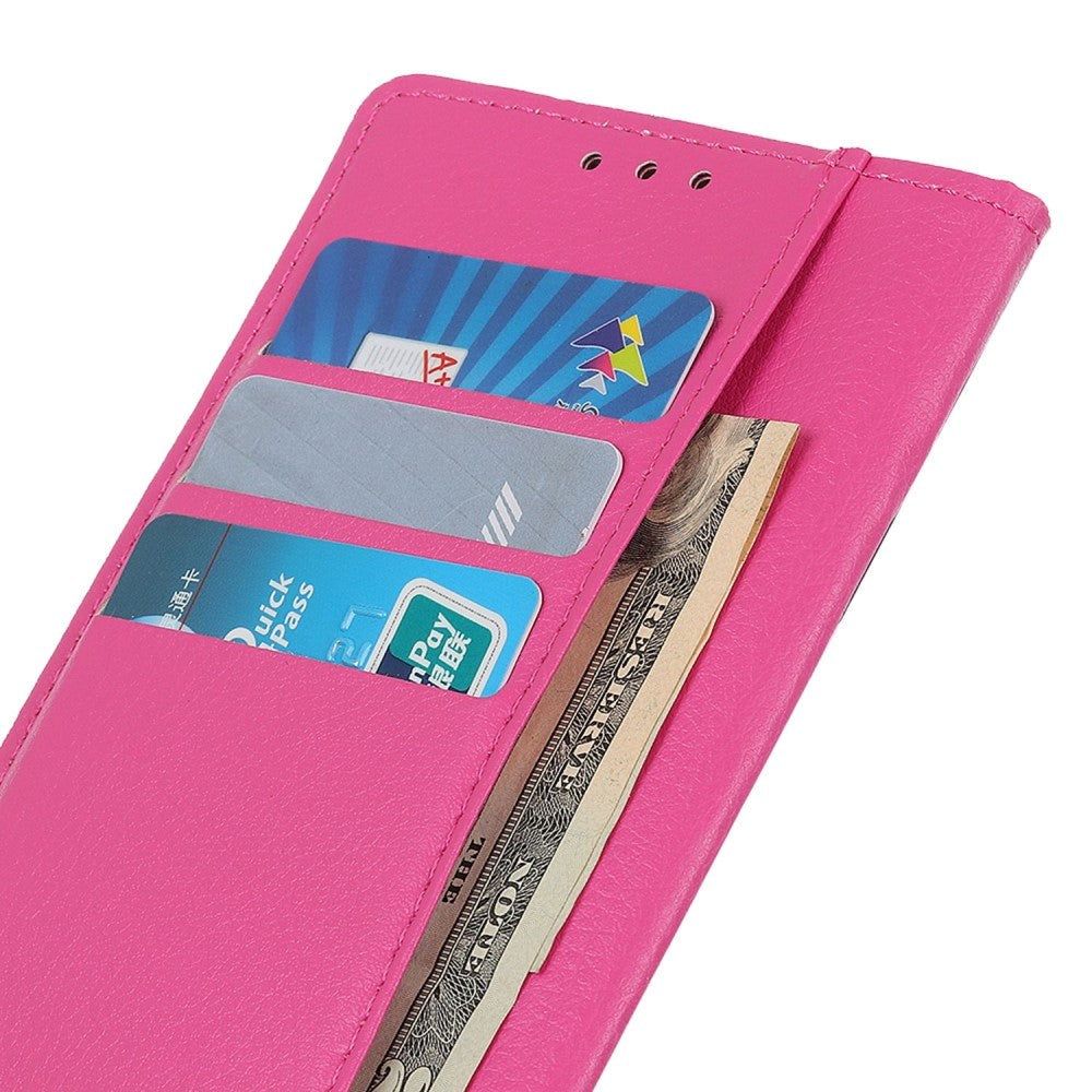 OnePlus 12 Litchi Leather Flip Cover m. Lommebok - Rosa