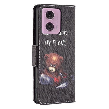 Motorola Moto G24 Leather Flip Cover m. Lommebok &amp; Print - "Don't Touch My Phone" - Bjørn