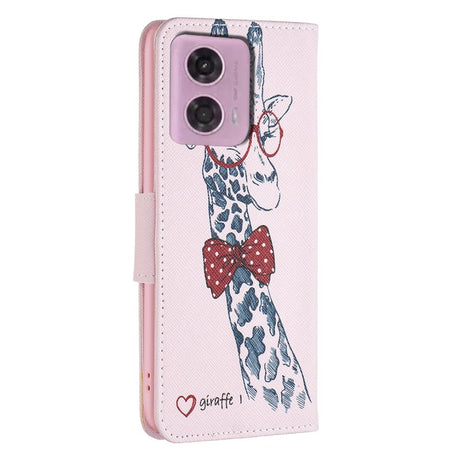 Motorola Moto G24 Leather Flip Cover m. Lommebok og trykk - Giraffe