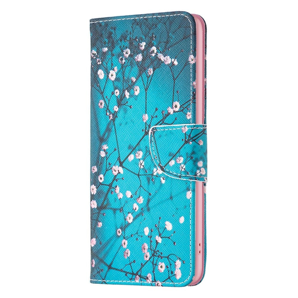 Motorola Moto G24 Leather Flip Cover m. Pung &amp; Print - Blomstergrener