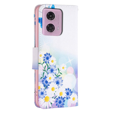 Motorola Moto G24 Leather Flip Cover m. Veske og trykk - blomster og sommerfugler