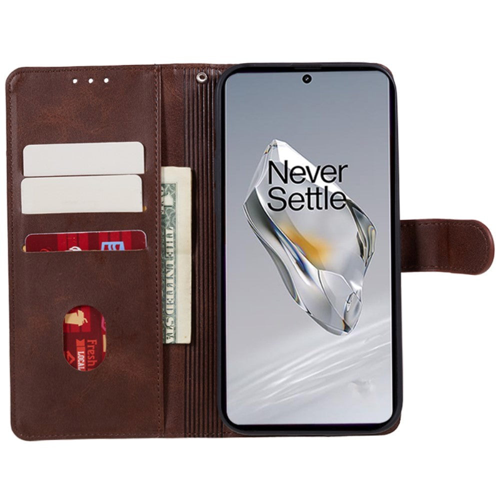 OnePlus 12R Leather Flip Cover m. Lommebok - Mørkebrun
