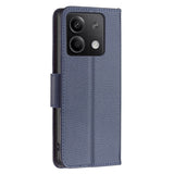 EIDERWOOD Xiaomi Redmi Note 13 (5G) Litchi Leather Flip Cover m. Lommebok og stropp - blå